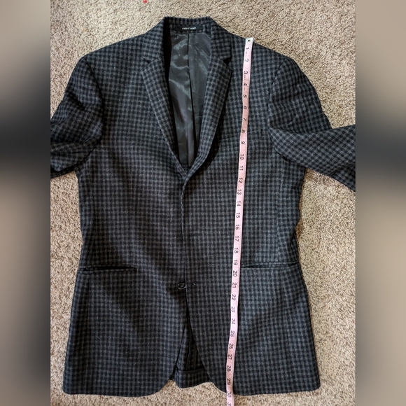 Bar III Slim Fit Black and Grey Plaid Wool Blend Men's Blazer with Pockets 38L - Picture 10 of 11